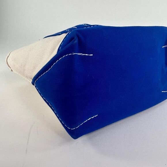 VTG L.L.Bean Boat & Tote Heavy Duty Canvas Bag Beige Blue Tote Handbag Bags - Picture 8 of 12